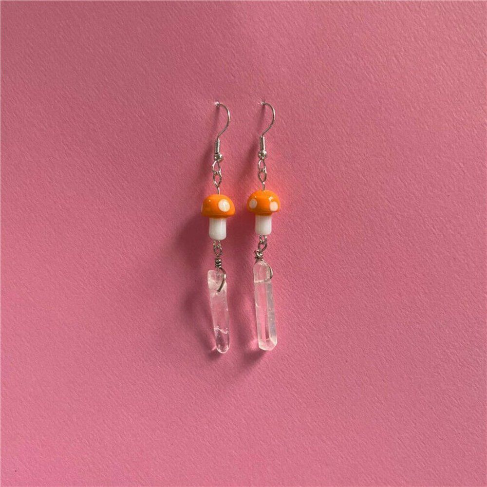 New Fashion Orange Mushroom Dangle Crystal Earring Set